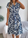 Patcute Printed V-Neck Short Sleeve Dress