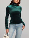 Patcute Solid Color Turtleneck Long Sleeve Top