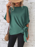 Patcute Knotted Round Neck Half Sleeve Blouse