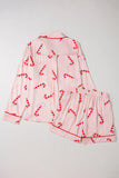 Patcute Candy Cane Collared Neck Long Sleeve Top and Shorts Lounge Set