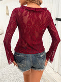 Patcute Tied V-Neck Long Sleeve Lace Top