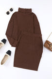 Patcute Mock Neck Long Sleeve Top and Slit Skirt Set