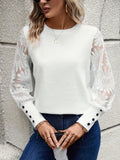 Patcute Round Neck Lace Long Sleeve Top