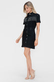 Patcute  Full Size Embellished Button Down Short Sleeve Denim Dress