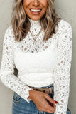 Patcute Flower Lace Mock Neck Long Sleeve Top