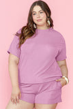 Patcute Plus Size Round Neck Short Sleeve Top and Shorts Set