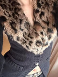 Patcute Sexy Leopard Knitted Cardigan Vintage Y2k Japanese V-neck Sweater Long Sleeve Streetwear Harajuku Aesthetic 90s Cardigan