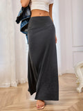 Patcute Solid Elastic Waist Maxi Skirt