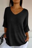 Patcute V-Neck Three-Quarter Sleeve Knit Top