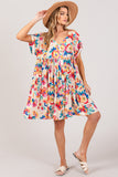 Patcute Full Size Floral Button-Down Short Sleeve Dress