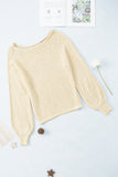 Patcute Openwork Boat Neck Raglan Sleeve Knit Top