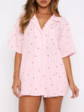 Patcute Valentine's Day Printed Collared Neck Short Sleeve Top and Shorts Set