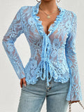 Patcute Tied V-Neck Long Sleeve Lace Top