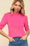 Patcute  Tied Back Mock Neck Half Sleeve Knit Top