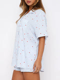 Patcute Valentine's Day Printed Collared Neck Short Sleeve Top and Shorts Set