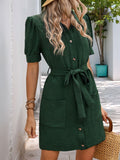 Patcute  Tie Waist Button Down Short Sleeve Mini Dress