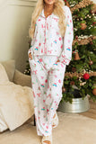 Patcute Christmas Printed Collared Neck Top and Pants Lounge Set