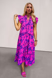 Patcute Oh Full Size Ruffled Printed Notched Cap Sleeve Midi Dress