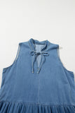 Patcute Tie Neck Sleeveless Denim Dress