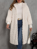 Patcute Plus Size Open Front Hooded Plush Coat