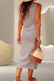 Patcute Striped Wide Strap Midi Dress