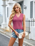 Patcute Ribbed Solid Color V-Neck Tank