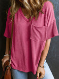 Patcute Textured V-Neck Half Sleeve T-Shirt