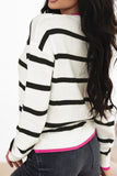 Patcute Striped Round Neck Drop Shoulder Sweater