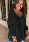 Patcute Side Slit V-Neck Long Sleeve Top