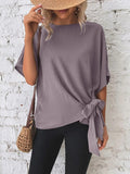 Patcute Knotted Round Neck Half Sleeve Blouse