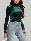 Patcute Solid Color Turtleneck Long Sleeve Top