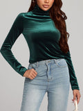 Patcute Solid Color Turtleneck Long Sleeve Top