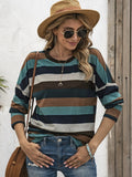 Patcute Full Size Striped Round Neck Long Sleeve T-Shirt Plus Size