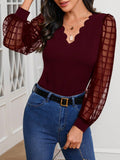 Patcute V-Neck Long Sleeve Top