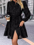 Patcute Lace Button Down Long Sleeve Mini Dress