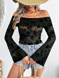 Patcute Off-Shoulder Flare Sleeve Lace Top