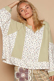 Patcute  Waffle Knit Floral Notched Long Sleeve Top