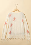 Patcute Contrast Star Raw Hem Long Sleeve Knit Top