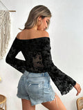 Patcute Off-Shoulder Flare Sleeve Lace Top