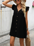 Ivy Lane Button Up V-Neck Cap Sleeve Mini Dress