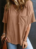 Patcute Textured V-Neck Half Sleeve T-Shirt