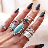 Patcute Turquoise Alloy 8-Piece Ring Set