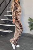 Patcute Full Size Collared Neck Leopard Zip Up Top and Pants Set Plus Size