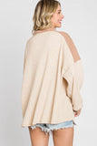 Patcute Waffle-Knit Color Block Half Button Long Sleeve Top