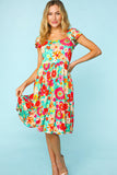 Patcute Haptics Floral Square Neck Short Sleeve Dress