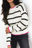 Patcute Striped Round Neck Drop Shoulder Sweater