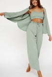 Patcute Spaghetti Strap Bra, Open Front Cardigan and Drawstring Pants Set