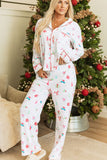 Patcute Christmas Printed Collared Neck Top and Pants Lounge Set