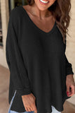 Patcute Side Slit V-Neck Long Sleeve Top