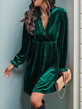 Patcute Ruched Surplice Long Sleeve Mini Dress